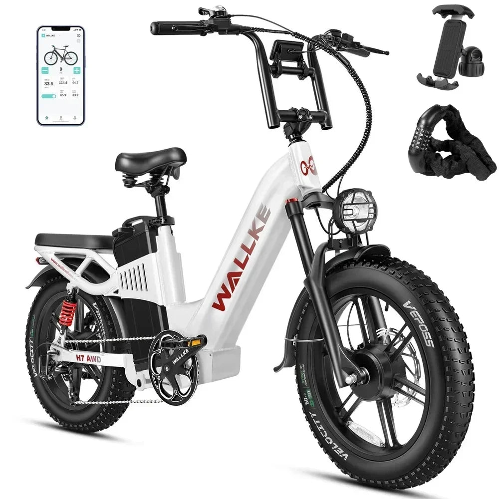 Wallke H7 Electric Bicycle 1200W/2000W Dual Motor Electric Bike 40Ah/60Ah Step Thru Ebike 20*4'' Fat Tire Ebike W/APP Control