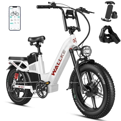 Wallke H7 Electric Bicycle 1200W/2000W Dual Motor Electric Bike 40Ah/60Ah Step Thru Ebike 20*4'' Fat Tire Ebike W/APP Control