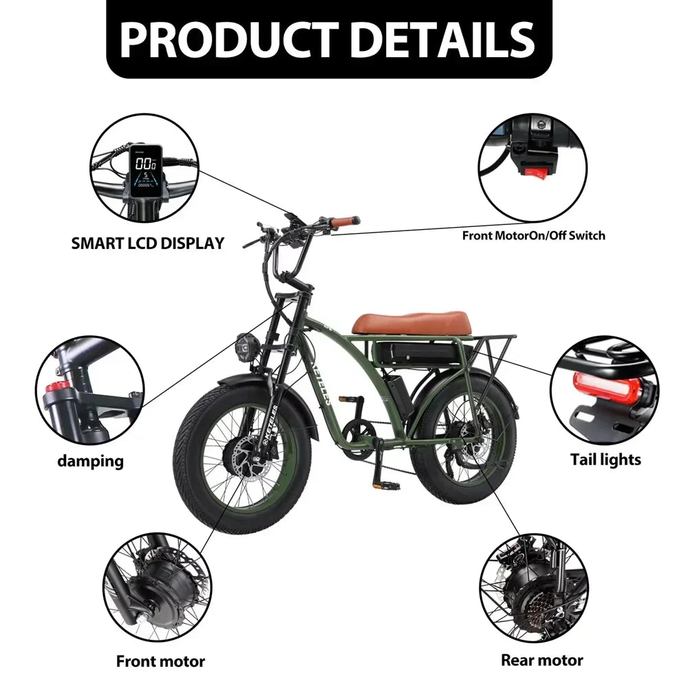 Keteles KF8 2000W Electric Bike 2×1000W Dual Motor Mountain All Terrain 48V 23AH 20 Inch Fat Tires Hydraulic Oil Disc Brakes