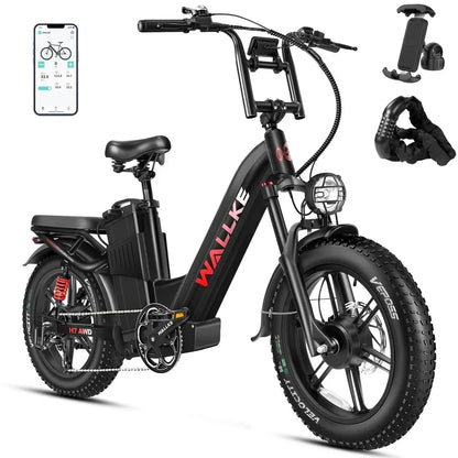 Wallke H7 Electric Bicycle 1200W/2000W Dual Motor Electric Bike 40Ah/60Ah Step Thru Ebike 20*4'' Fat Tire Ebike W/APP Control