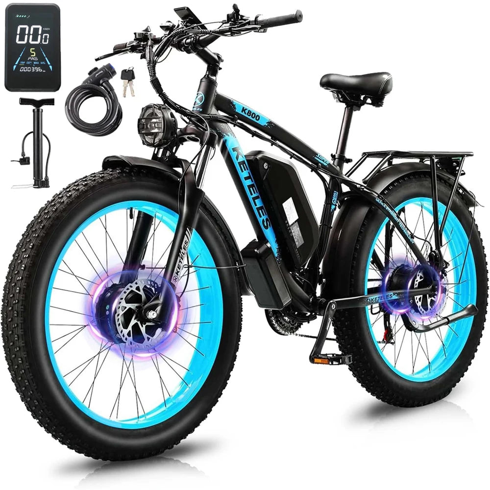 KETELES k800 adult 2000W dual motor electric bike, 23AH battery, 26*4.0 fat tire electric mountain bike.