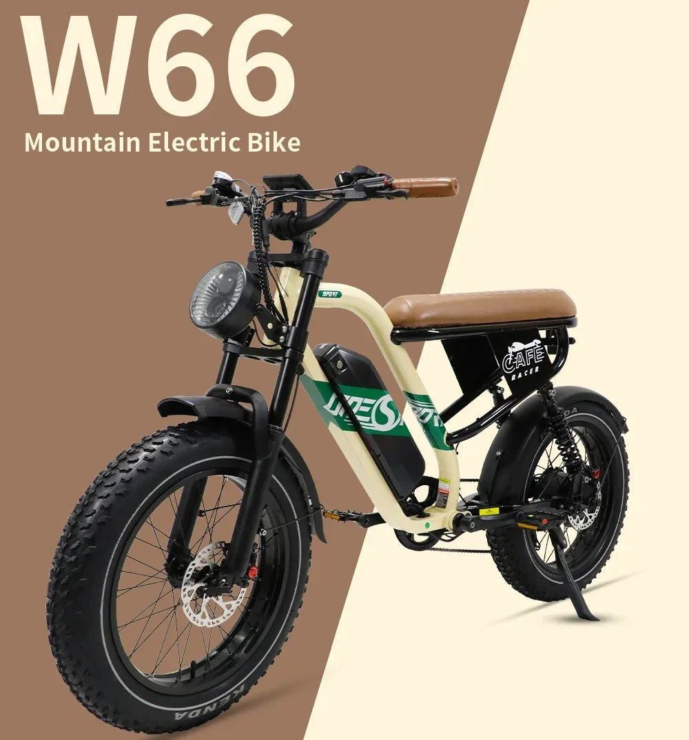 Onesport W66 Electric Mountain Bike 20 Inch Fat Tire eBike 500W48V13.5AH Removeable Battery Bluetooth App