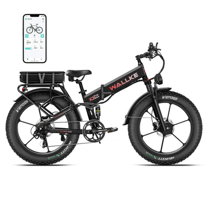 Wallke X3 Electric Bike 1500W Dual Motor 22AH/44AH Foldable Electric Bicycle  26'' Fat Tire E-Mountain Bike With APP Control