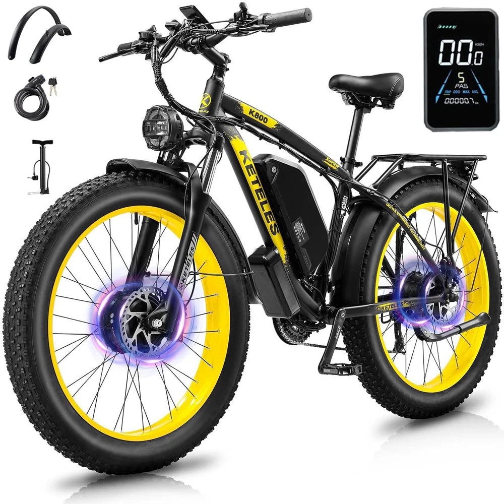 KETELES k800 adult 2000W dual motor electric bike, 23AH battery, 26*4.0 fat tire electric mountain bike.